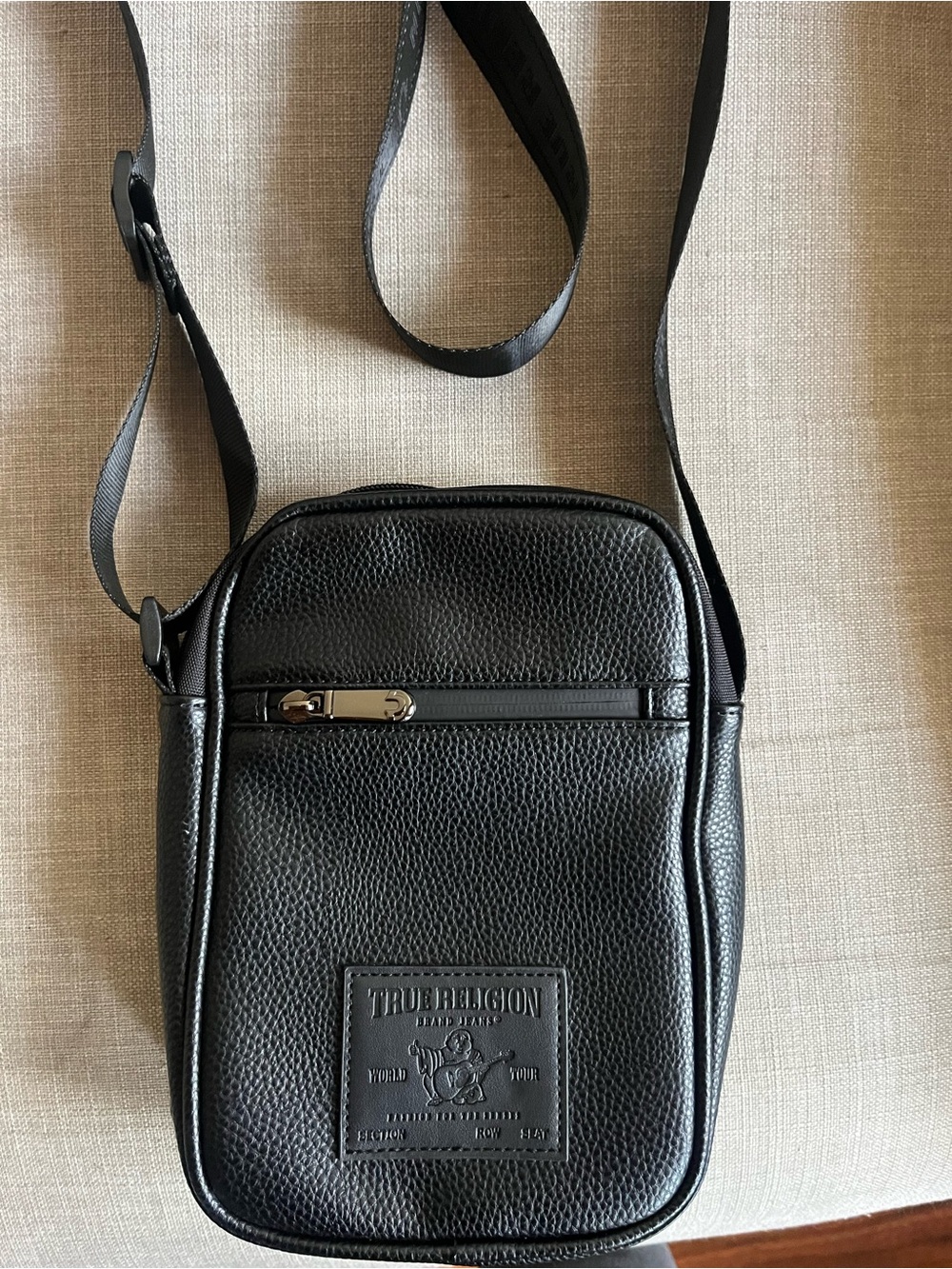 True Religion Black Pebbled Leather Messenger Crossbody